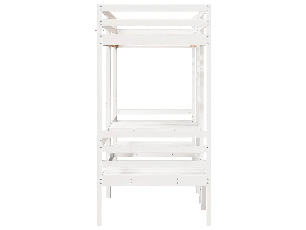 Hochbett mit Schreibtisch & Stühlen Weiß 75x190 cm Kiefernholz