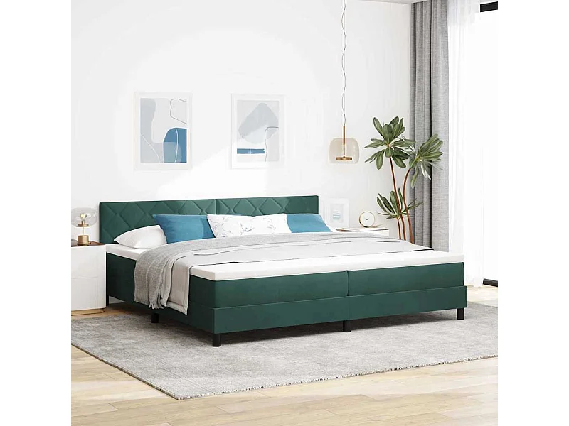 Cama Box Spring com Colchão Verde-escuro 200 x 200 cm tecido