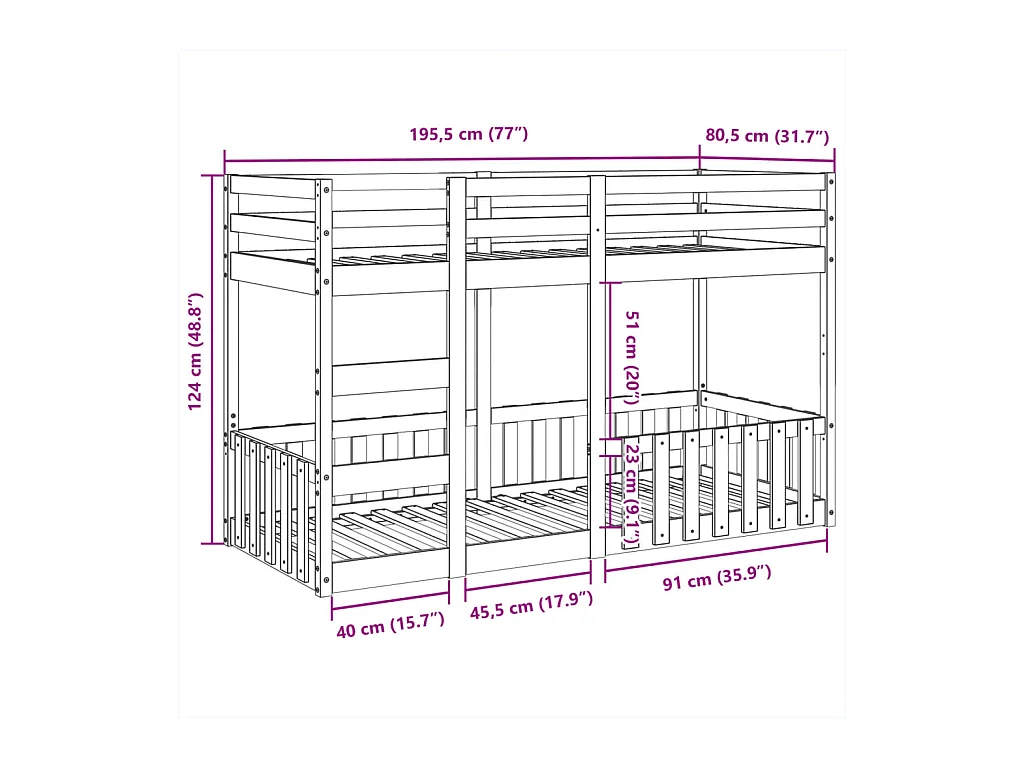 Lit superposé Blanc 75x190 cm Bois de pin massif