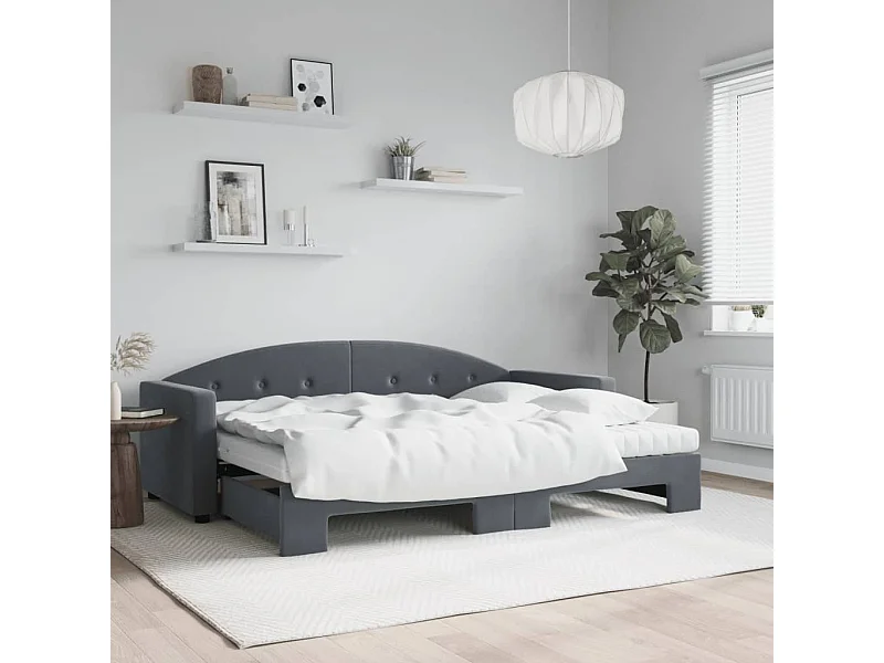 Tagesbett Ausziehbar mit Matratzen Dunkelgrau 80x200 cm Samt