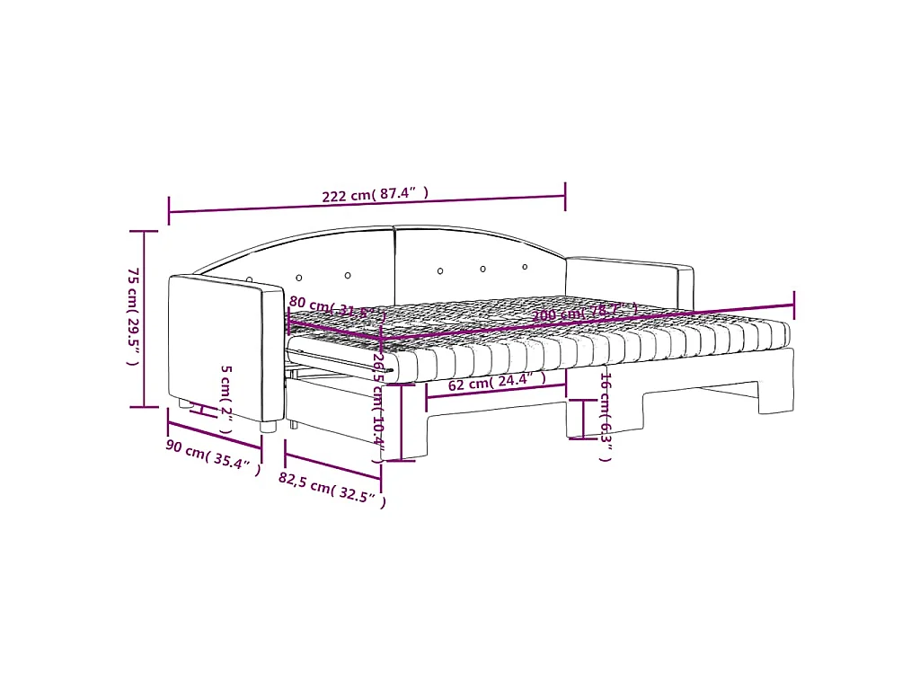 Divano Letto Estraibile Materassi Grigio Scuro 80x200cm Velluto