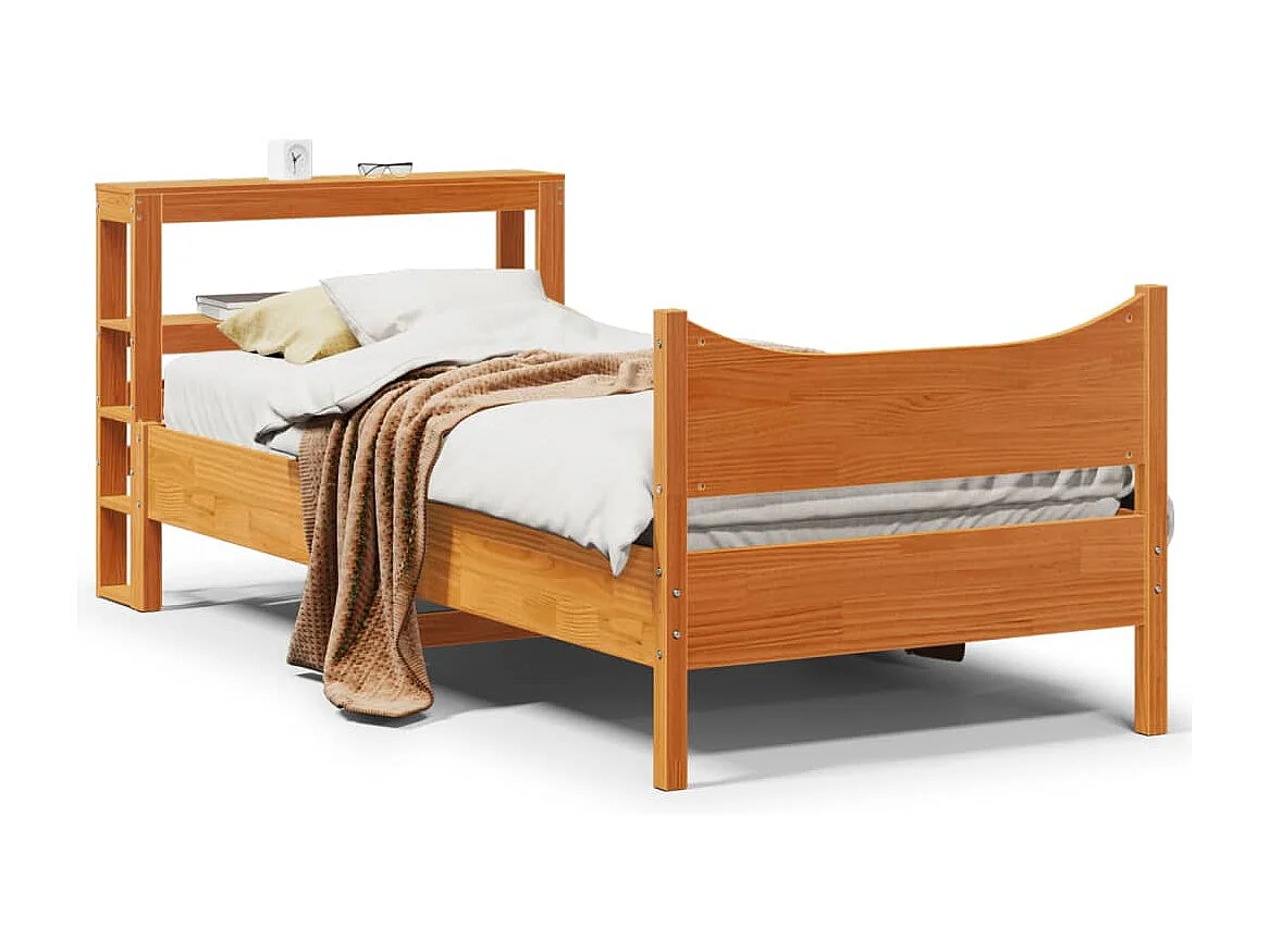 Cadre de lit avec tête de lit cire marron 75x190 cm bois de pin