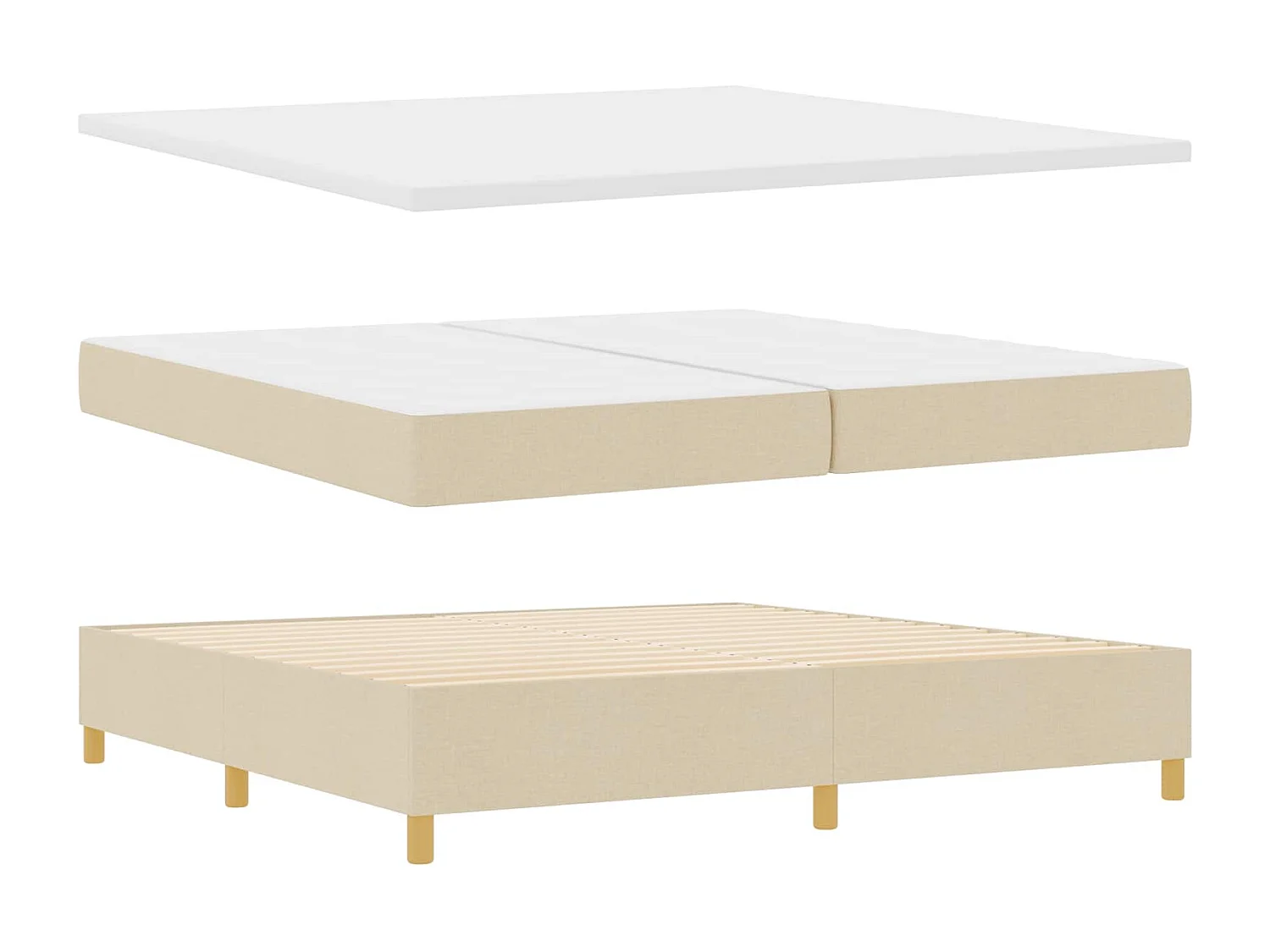 Lit à ressorts avec matelas Crème 200 x 200 cm tissu