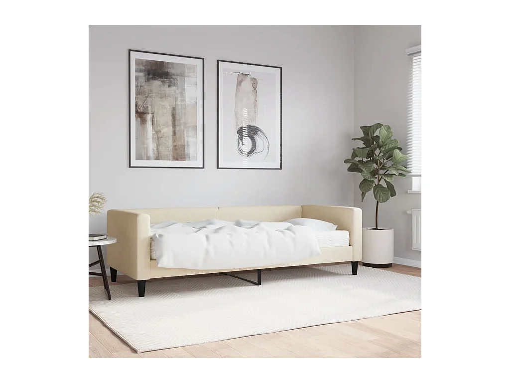 Slaapbank met matras 80x200 cm stof crèmekleurig