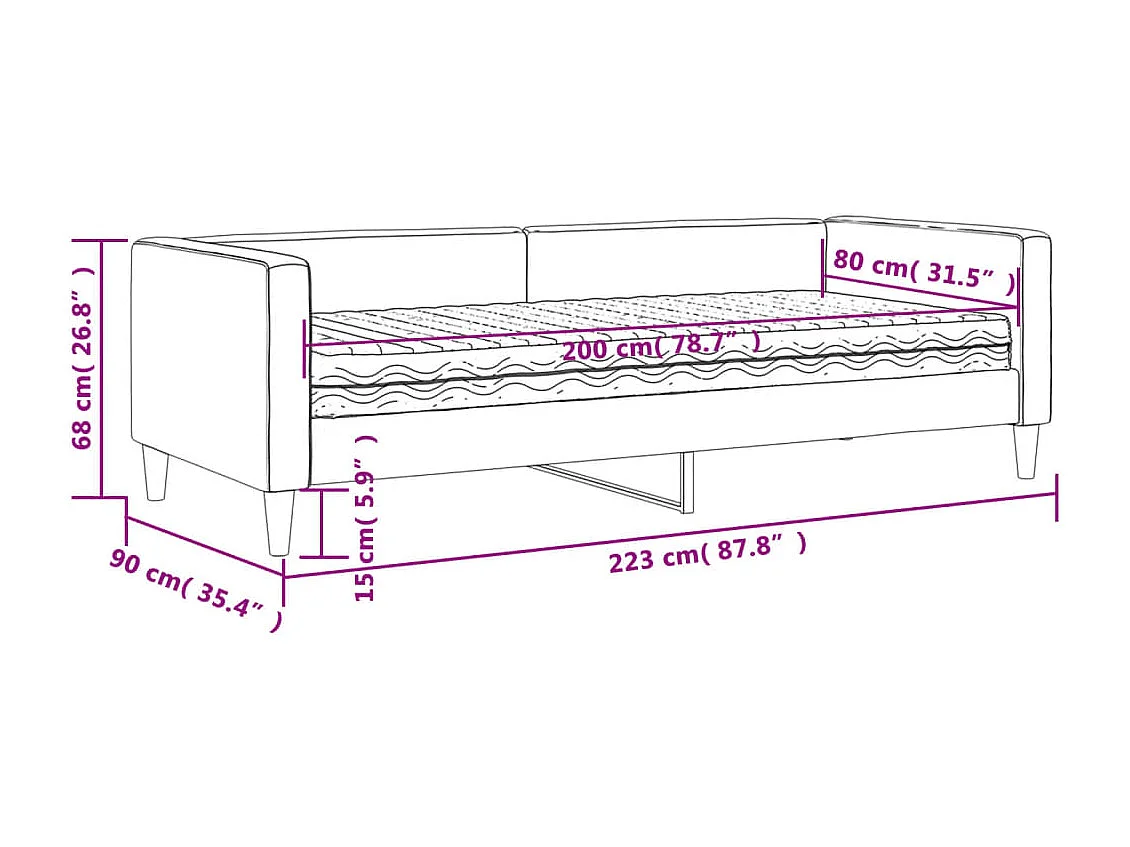 Tagesbett mit Matratze Creme 80x200 cm Stoff
