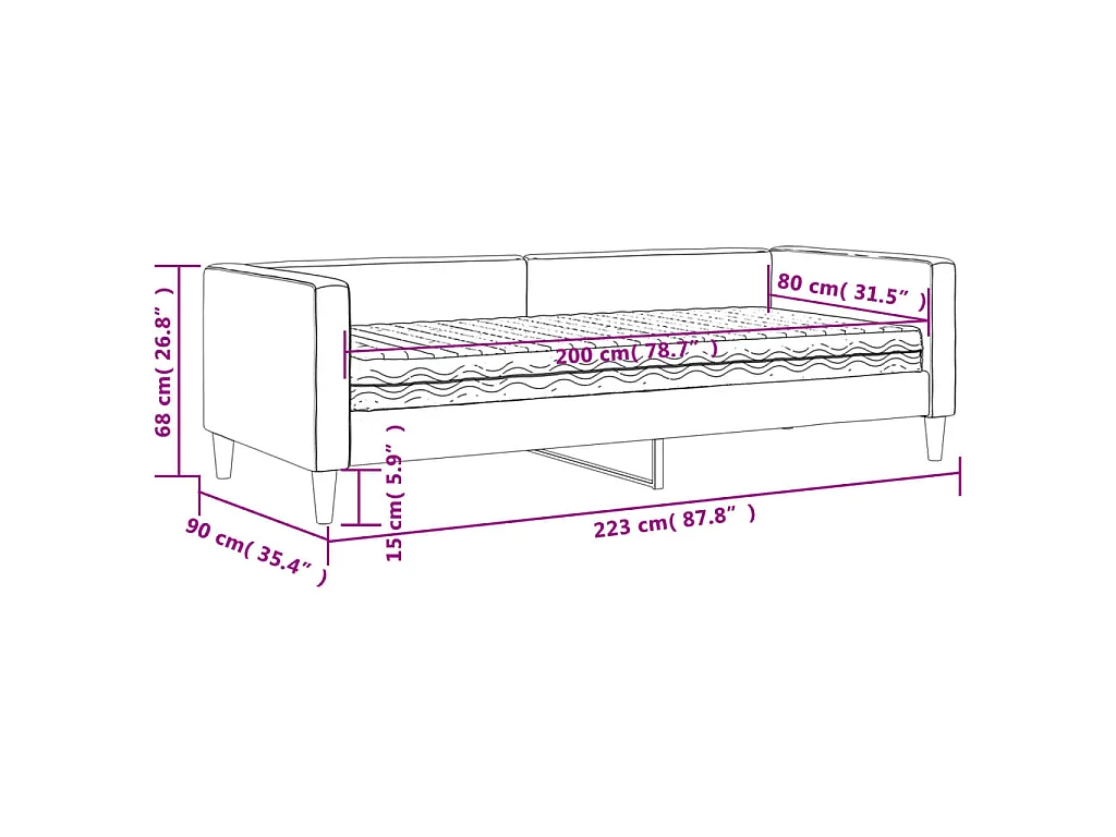 Lit de jour avec matelas crème 80x200 cm tissu