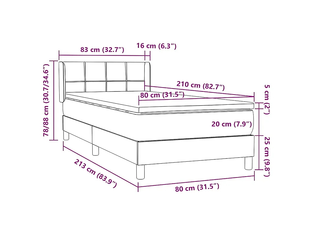 Boxspringbett mit Matratze Dunkelgrau 80x210 cm Samt