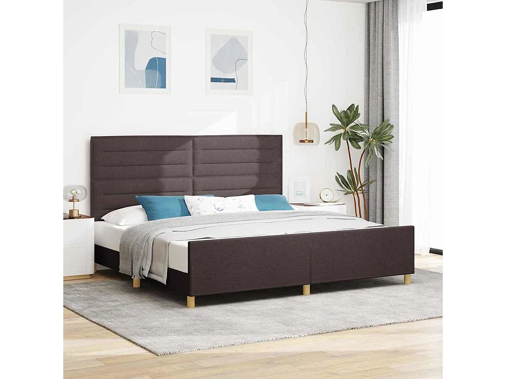 Bedframe met hoofdeinde Donkerbruin 200 x 200 cm Stof