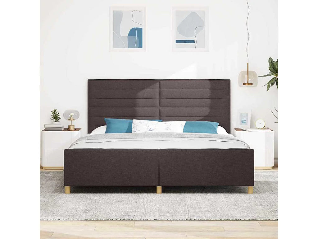 Bedframe met hoofdeinde Donkerbruin 200 x 200 cm Stof