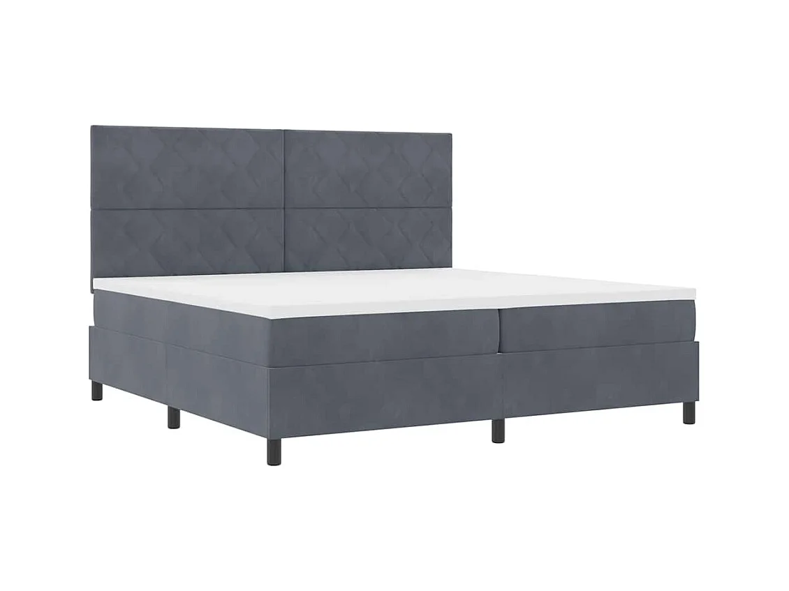 Lit à ressorts avec matelas Gris foncé 200 x 200 cm Velours