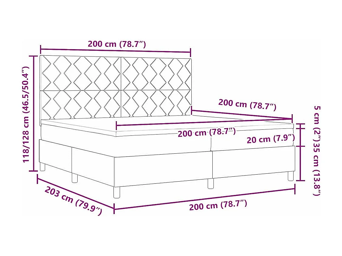 Boxspringbett mit Kopfteil Dunkelgrau 200 x 200 cm Samt