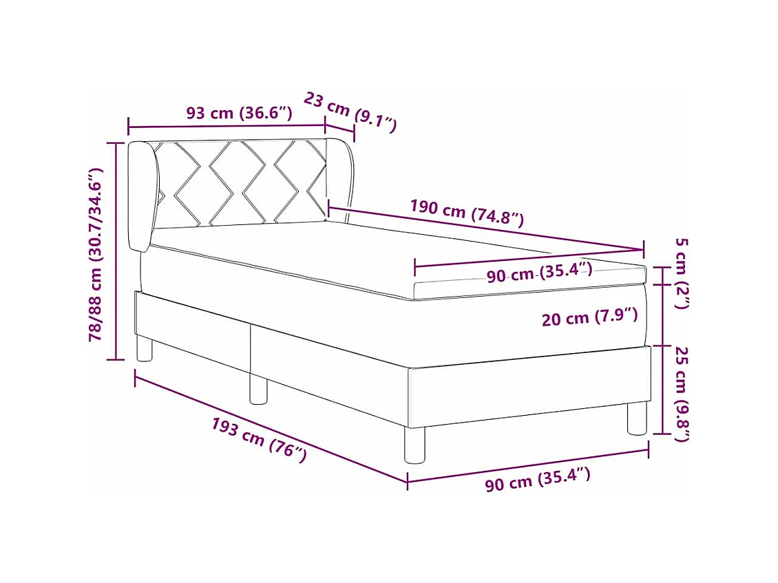 Letto con Molle e Materasso Grigio Scuro 80x200 cm Velluto Rosa