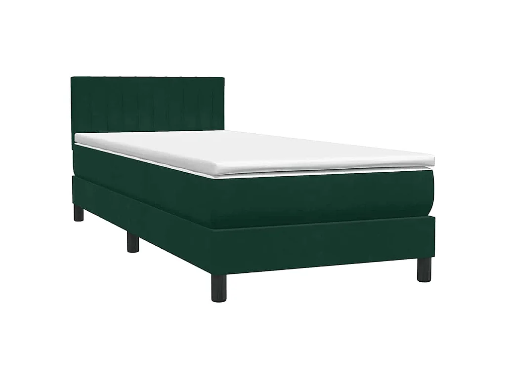 Cama box spring con colchón terciopelo verde oscuro 80x220 cm