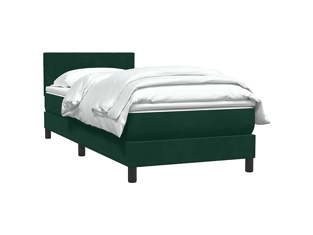 Cama box spring con colchón terciopelo verde oscuro 80x220 cm