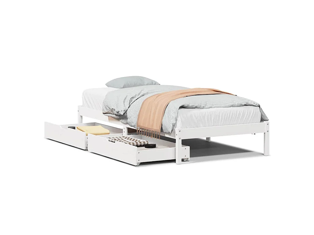 Bedframe zonder matras massief grenenhout wit 75x190 cm