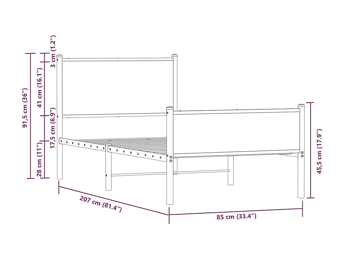 Cadre de lit en métal sans matelas chêne sonoma 80x200 cm