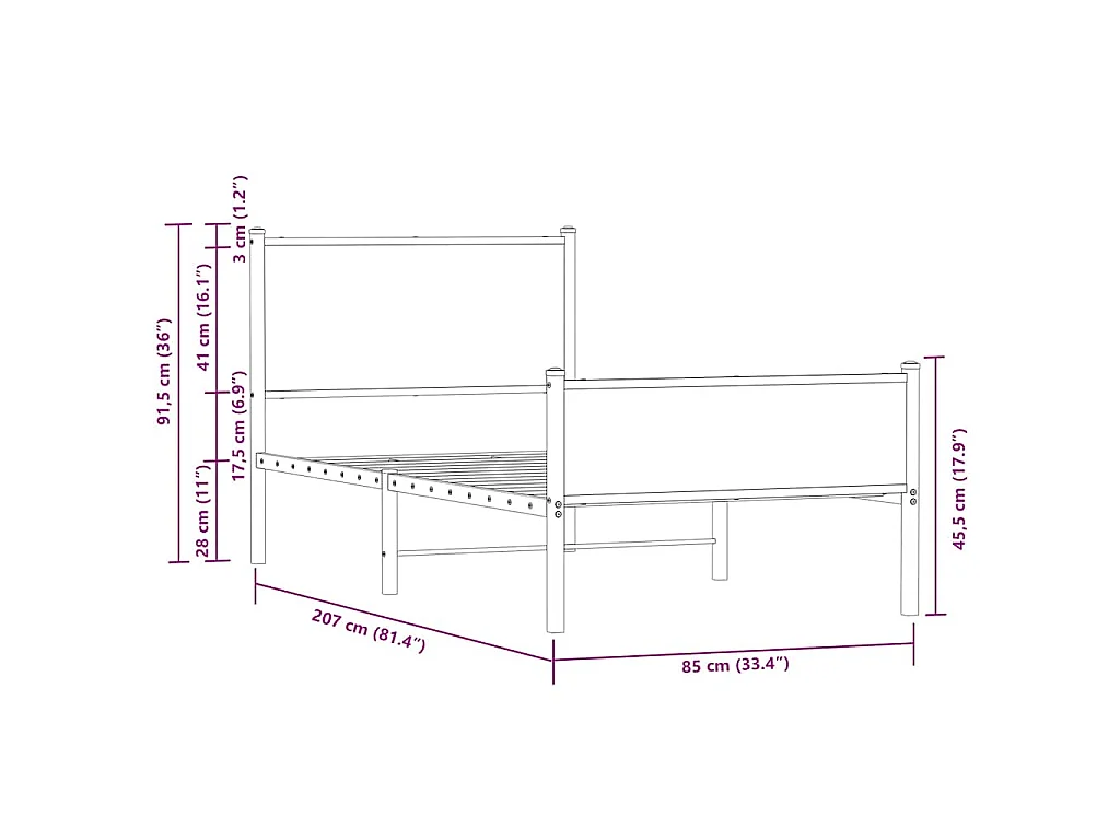Cadre de lit en métal sans matelas chêne sonoma 80x200 cm