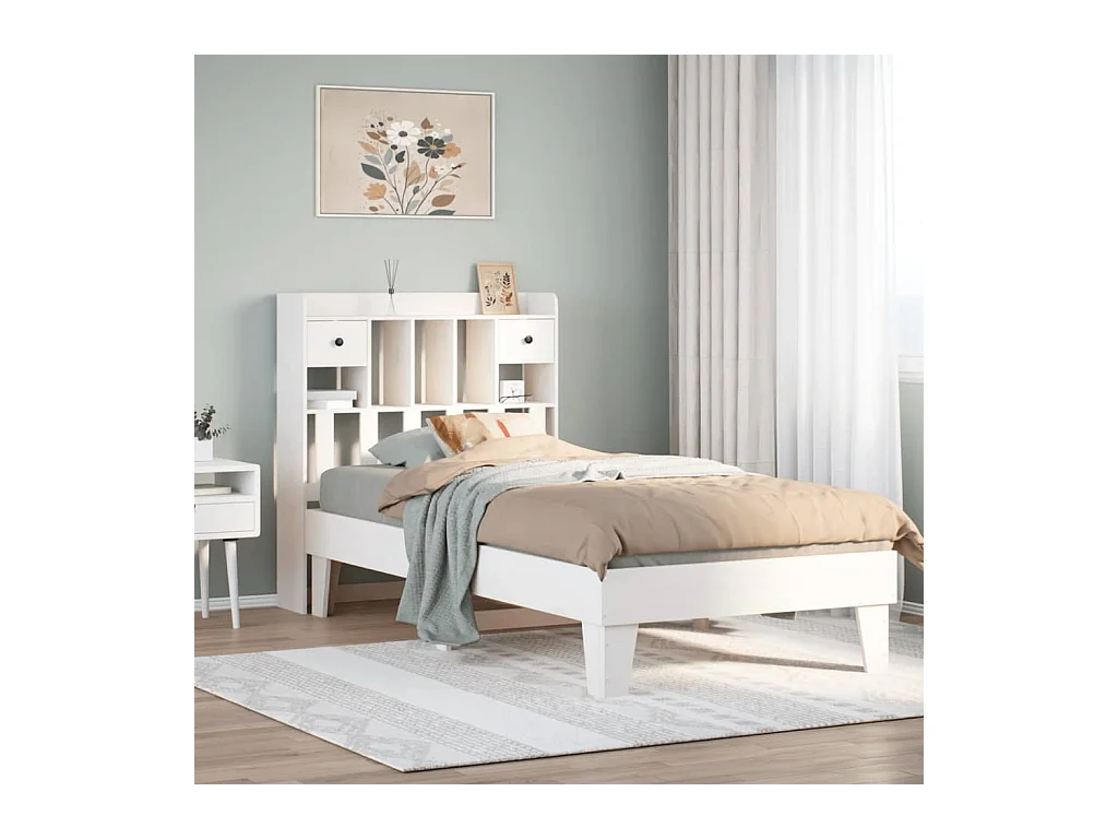 Cadre de lit sans matelas blanc 75x190 cm bois de pin massif