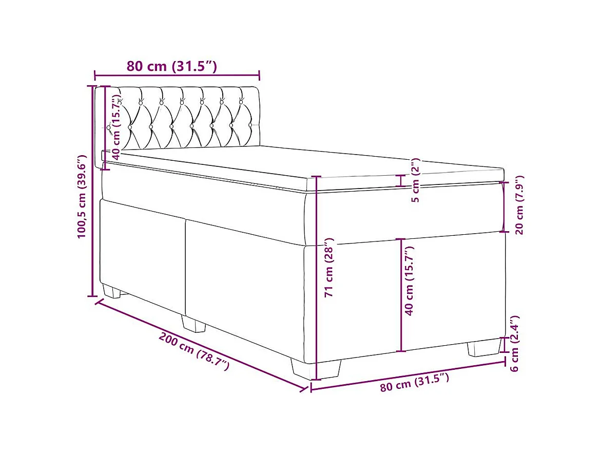 Sommier à lattes de lit et matelas Rose 80x200 cm Velours