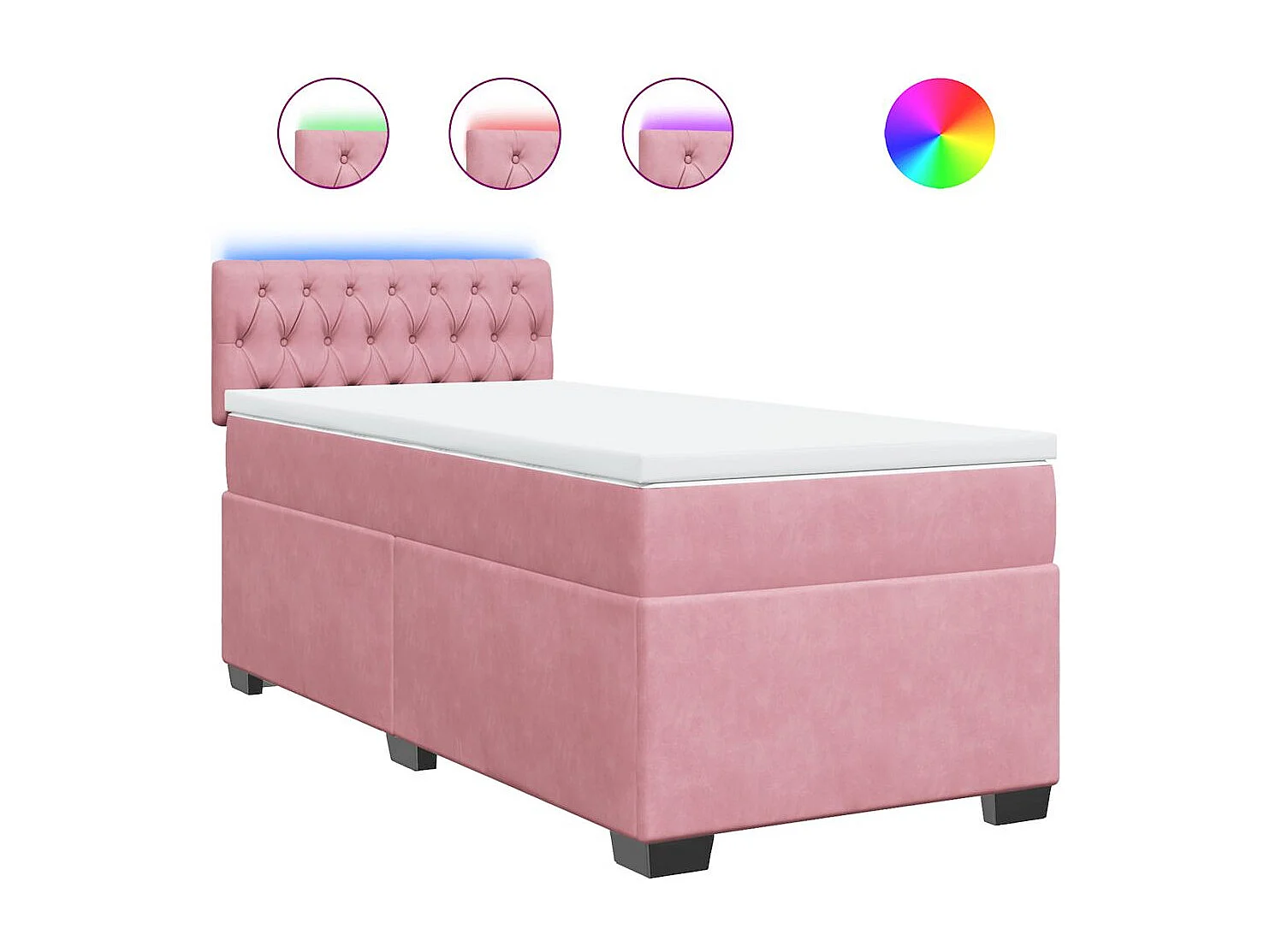 Cama box spring con colchón terciopelo rosa 80x200 cm