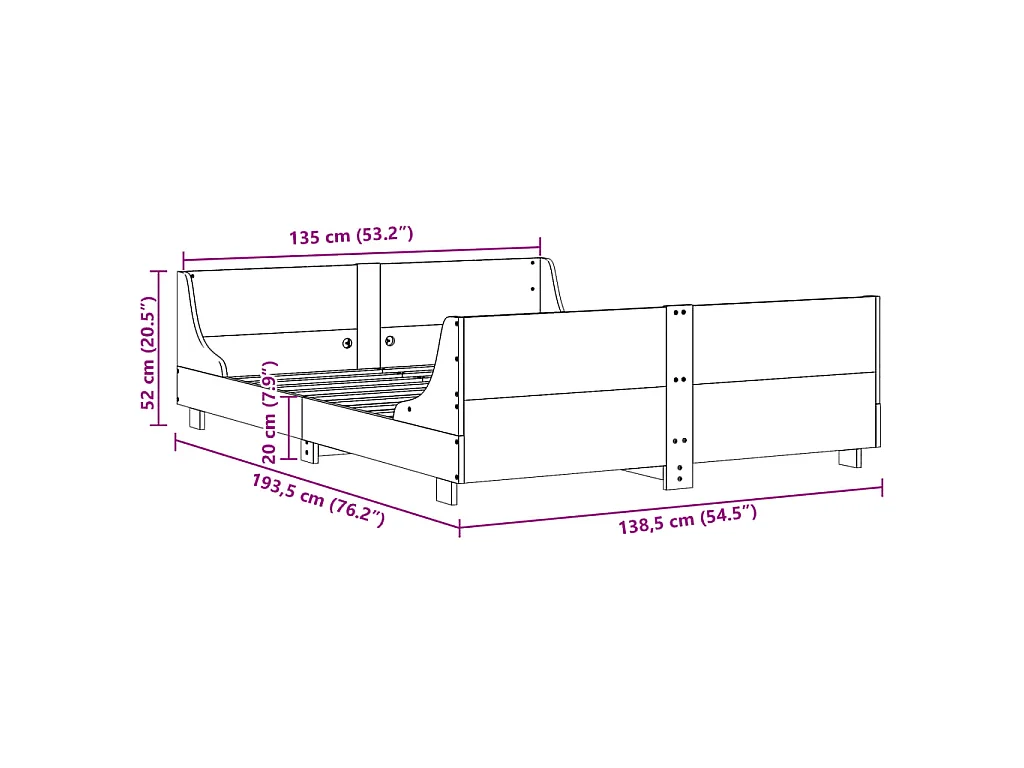 Estructura de cama sin colchón madera maciza marrón 135x190 cm