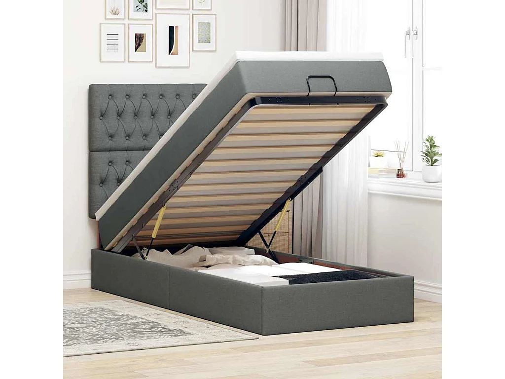 Struttura Letto Pouf con Materasso 180x200 cm in Tessuto