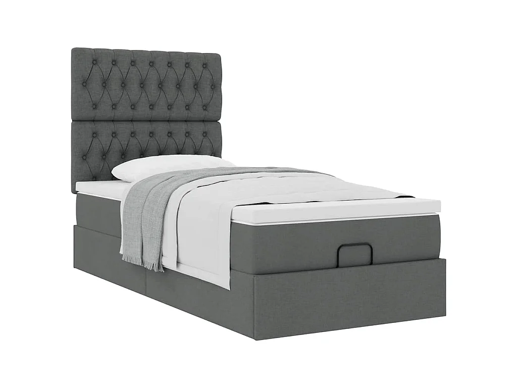 Estrutura cama otomana colchão 80x200 cm tecido cinzento escuro
