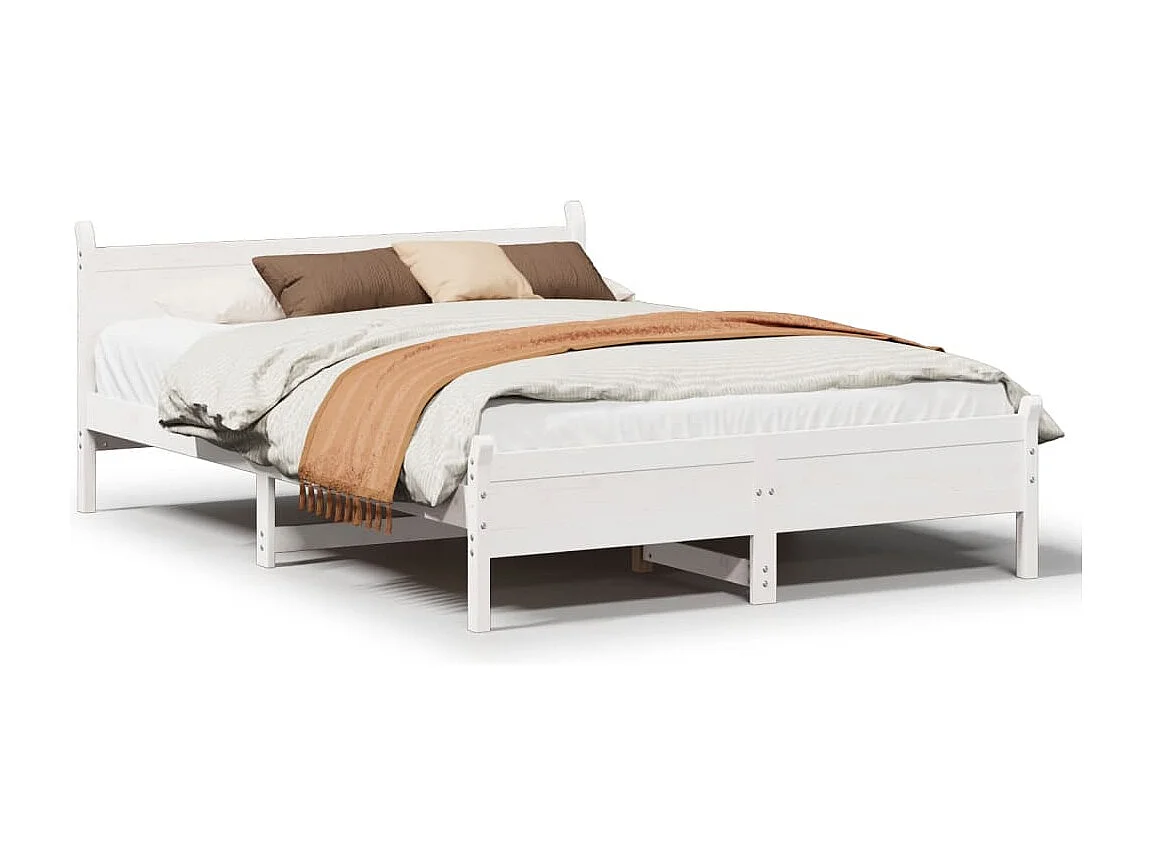 Letto senza Materasso Bianco 135x190 cm Legno Massello di Pino