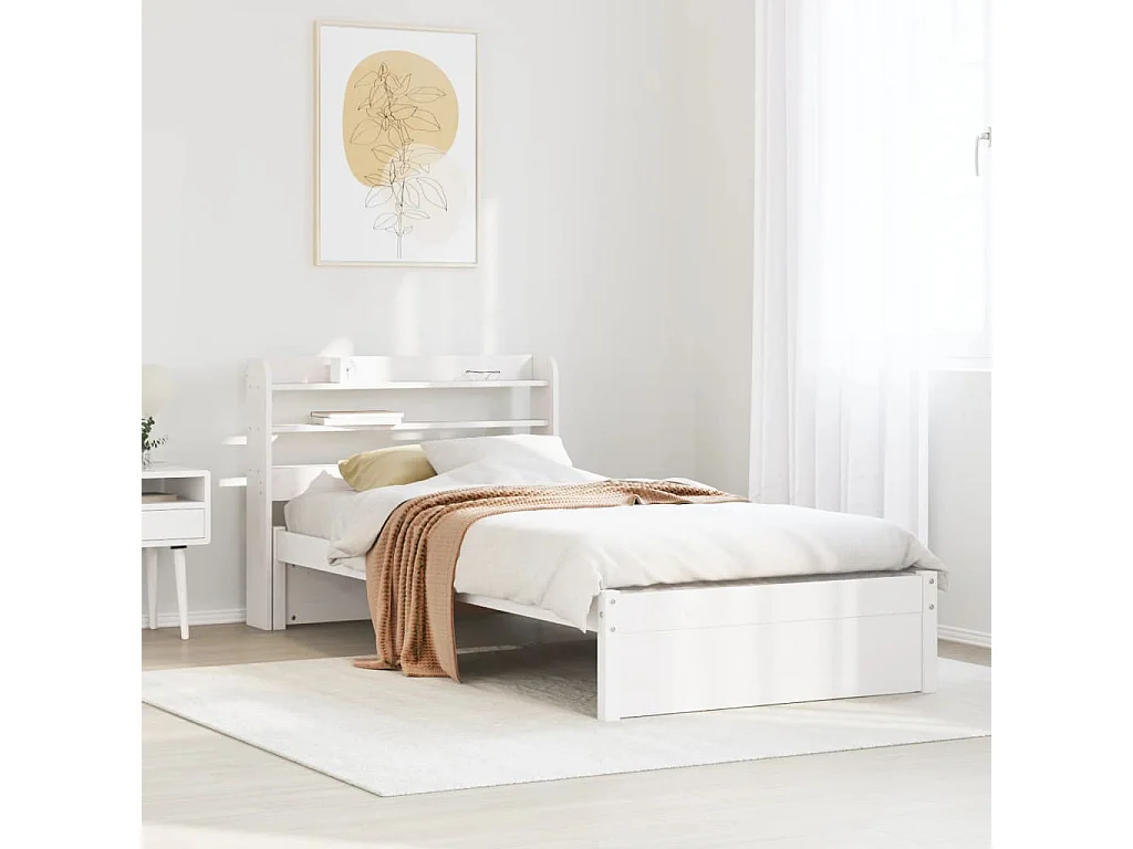 Giroletto con Testiera Bianco 75x190 cm Legno Massello di Pino