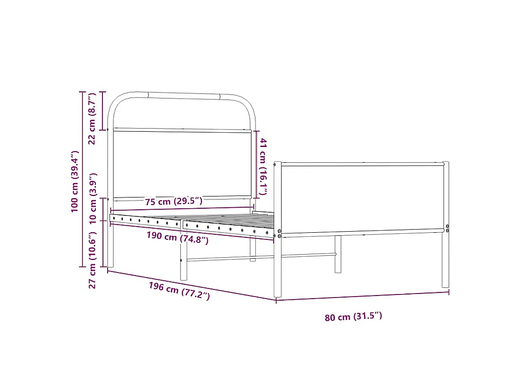 Cadre de lit sans matelas 75x190cm chêne sonoma bois ingénierie