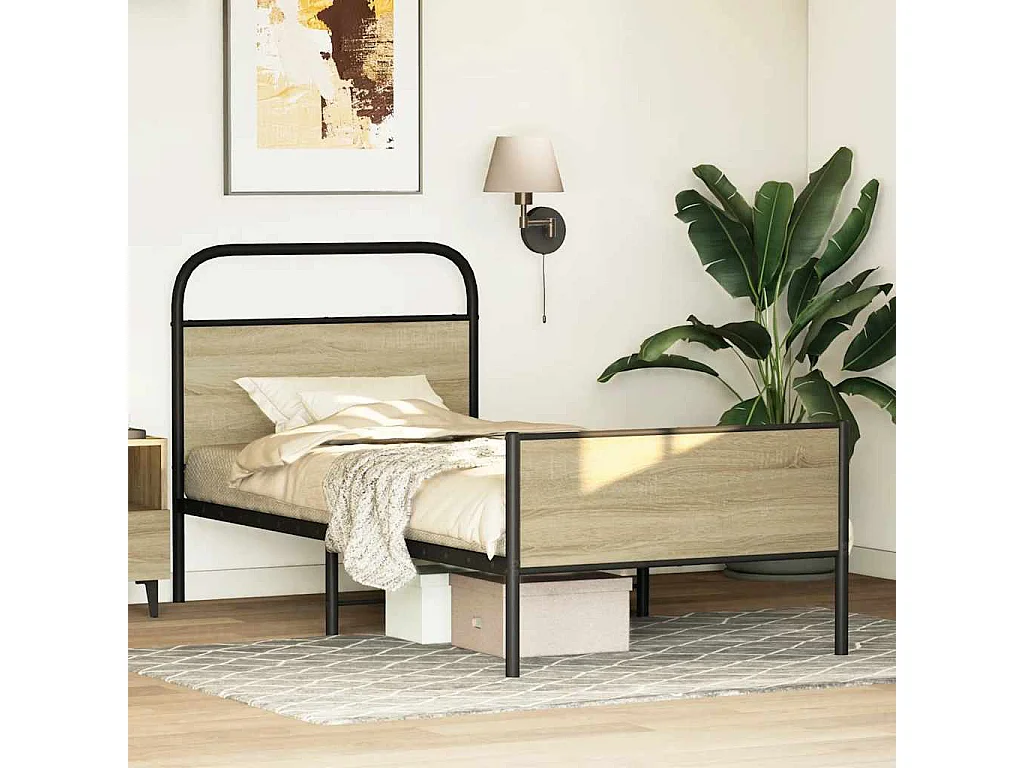 Cadre de lit sans matelas 75x190cm chêne sonoma bois ingénierie