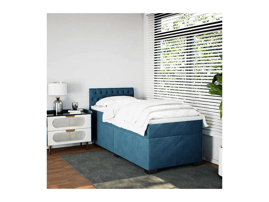 Giroletto a Molle con Materasso Blu 80x200 cm in Velluto