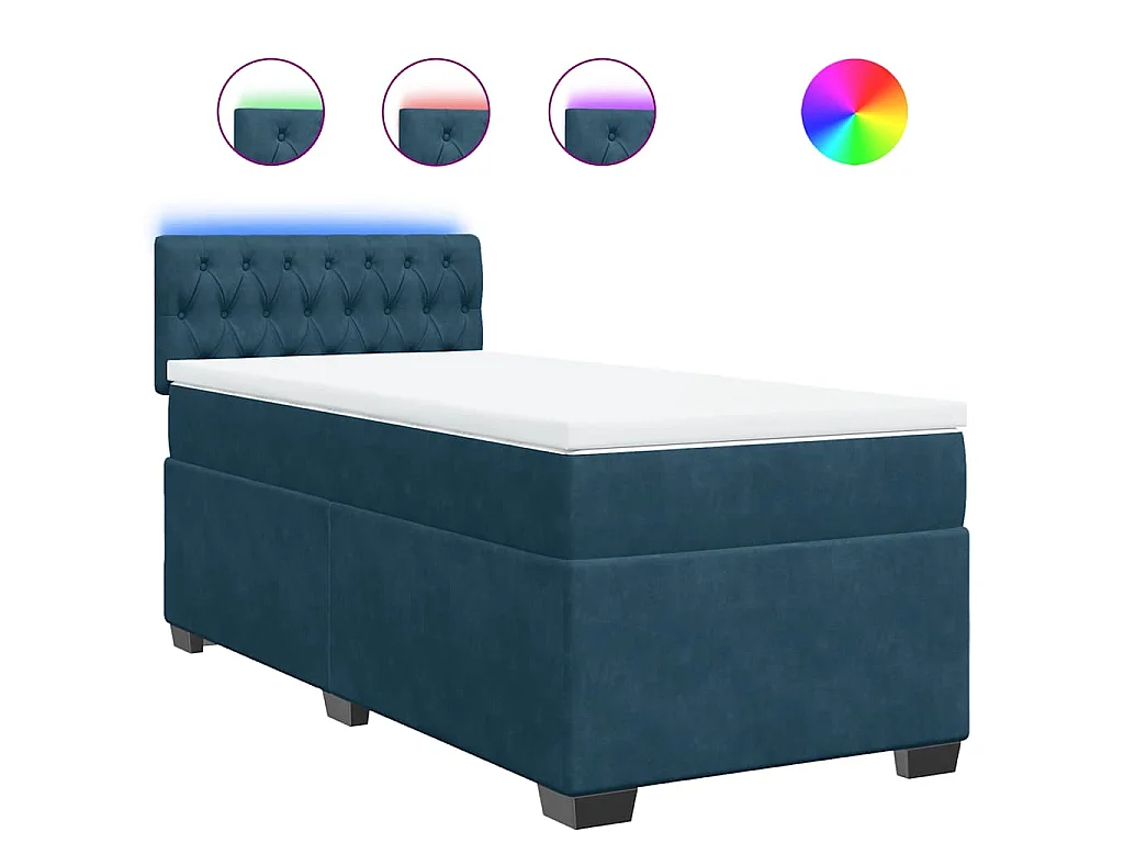 Cama box spring con colchón terciopelo azul oscuro 80x200 cm