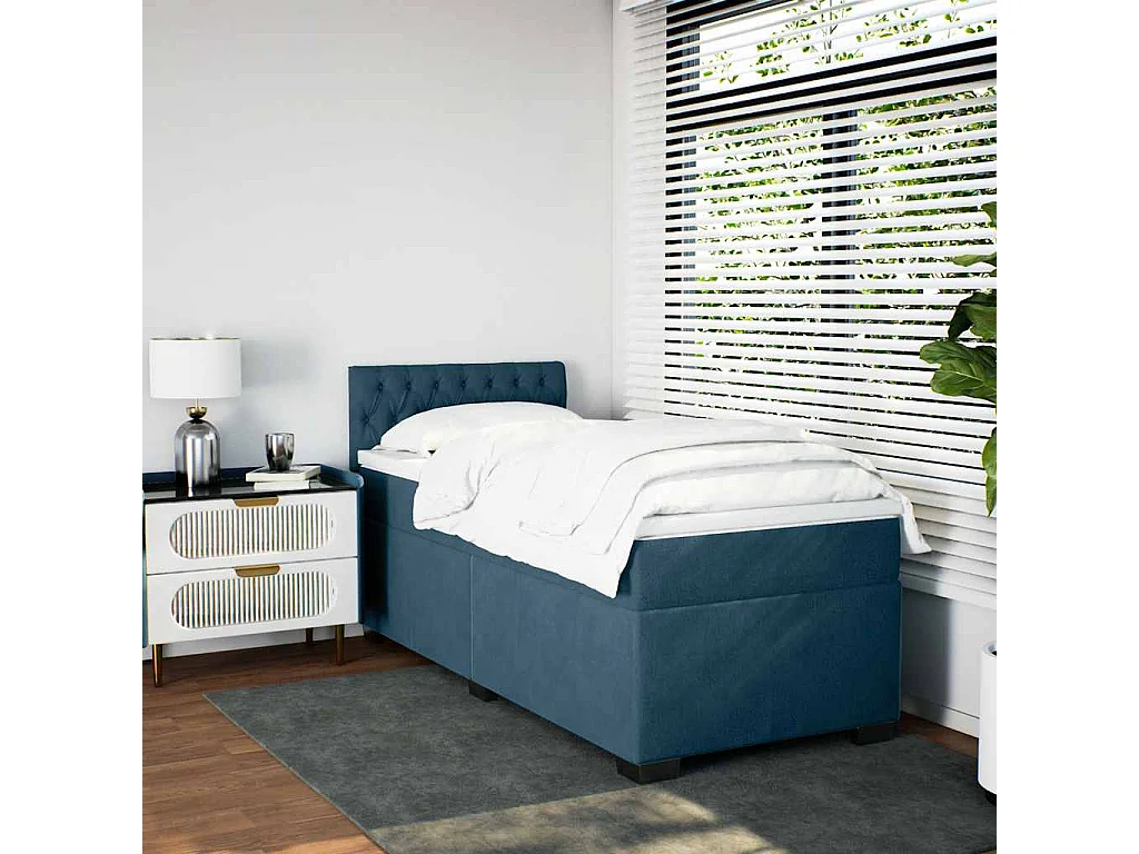 Cama box spring con colchón terciopelo azul oscuro 80x200 cm