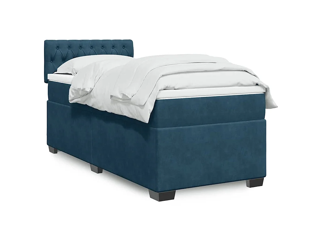 Cama box spring con colchón terciopelo azul oscuro 80x200 cm
