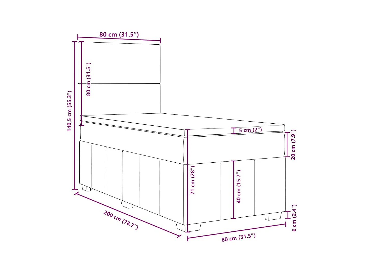 Sommier à lattes de lit avec matelas gris clair 80x200 cm tissu