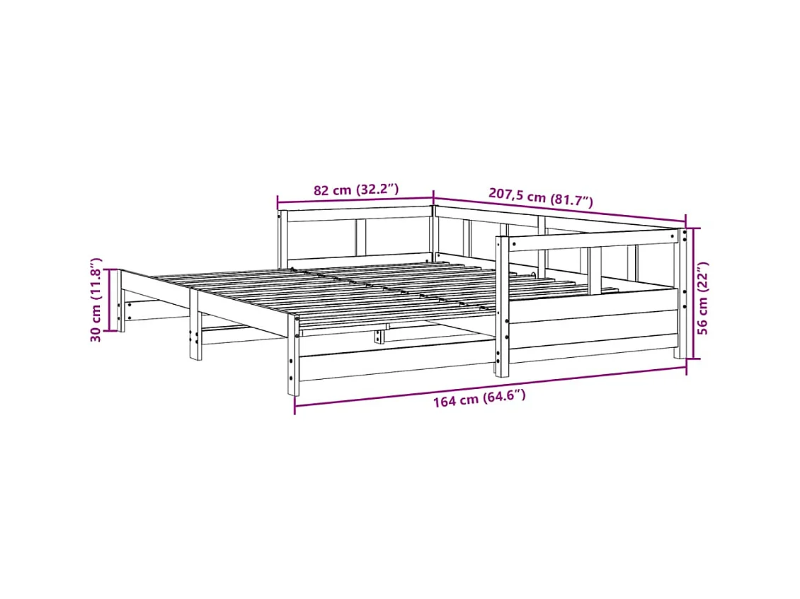 Lit de jour sans matelas 80x200 cm bois de pin massif