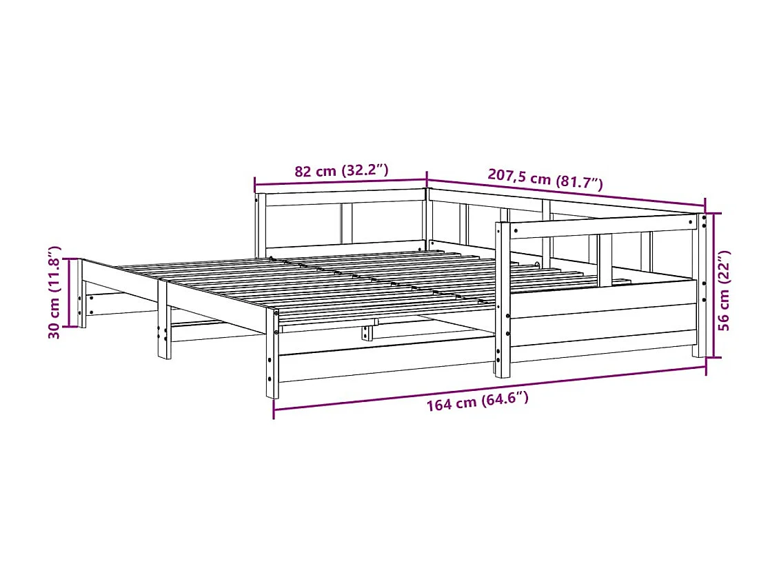 Sofá cama sin colchón madera maciza de pino 80x200 cm