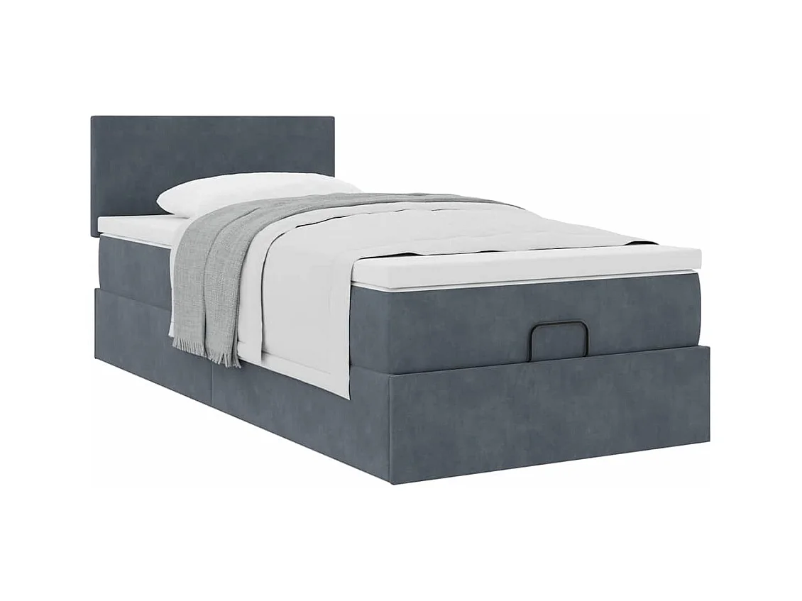 Cadre de lit ottoman avec matelas gris foncé 80x200 cm velours