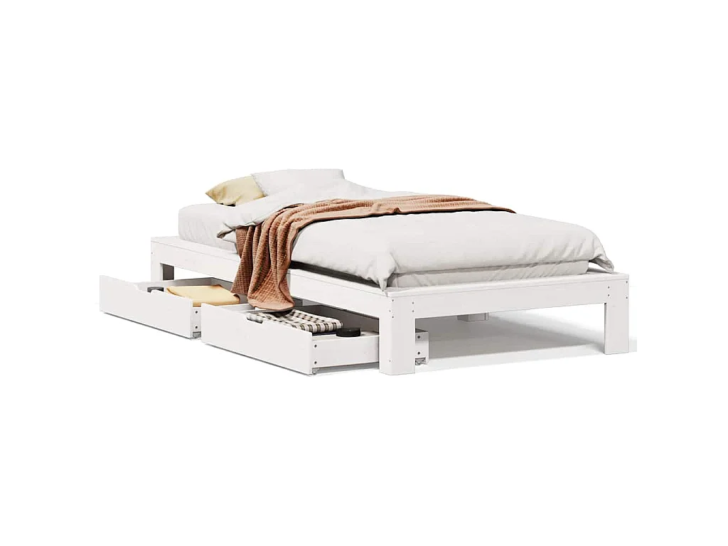 Cadre de lit sans matelas blanc 75x190 cm bois de pin massif