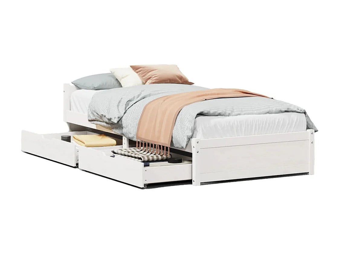Letto senza Materasso Bianco 75x190 in Legno Massello di Pino
