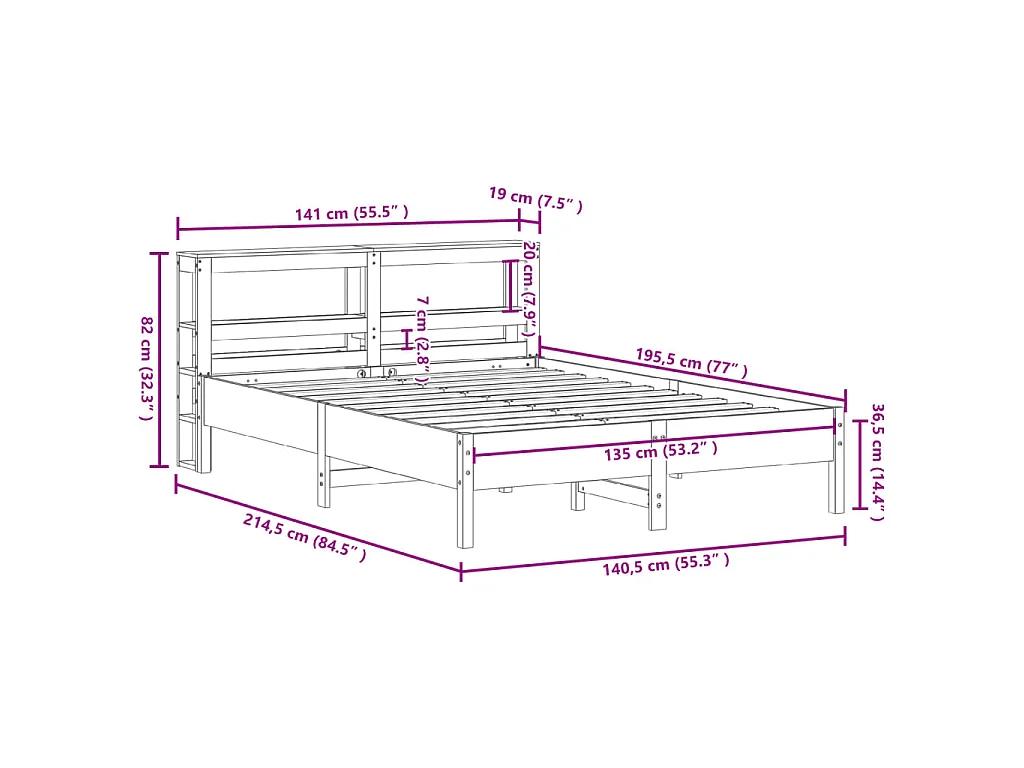 Cama sem colchão 135x190 cm madeira de pinho maciça branco