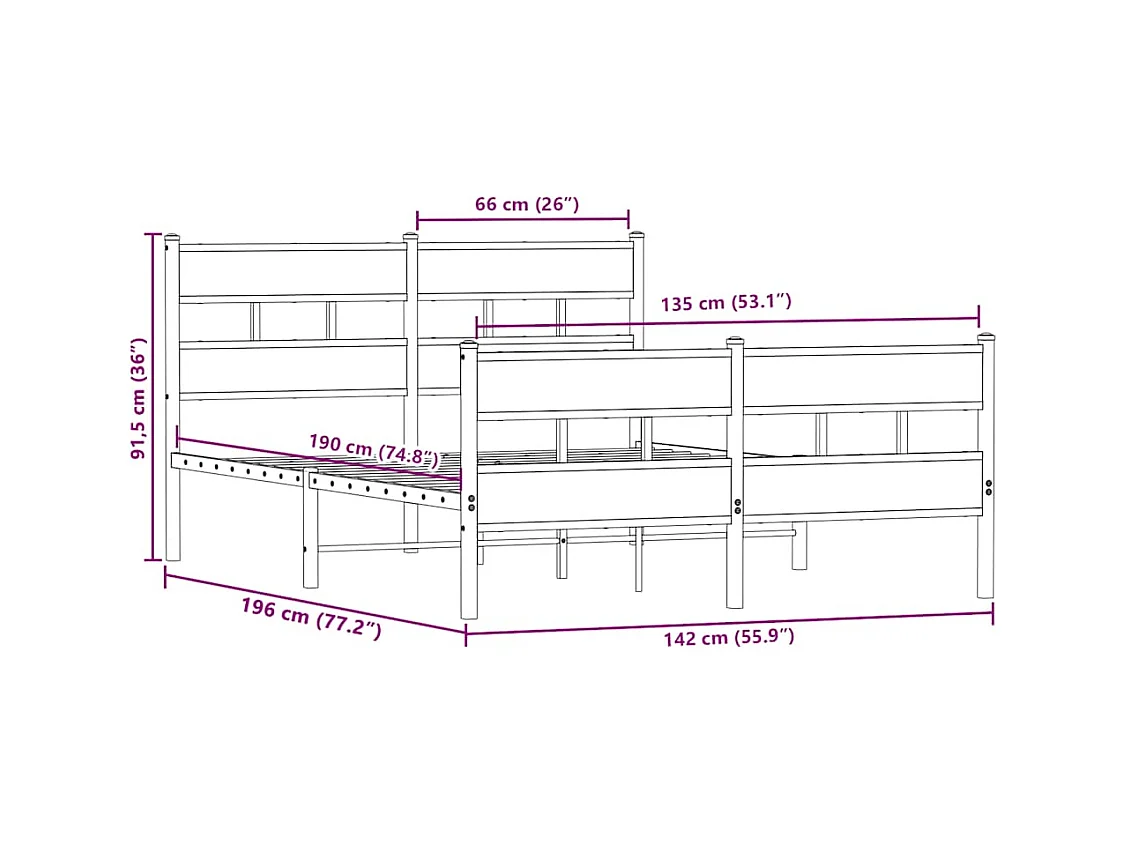 Bedframe zonder matras metaal sonoma eikenkleurig 135x190 cm