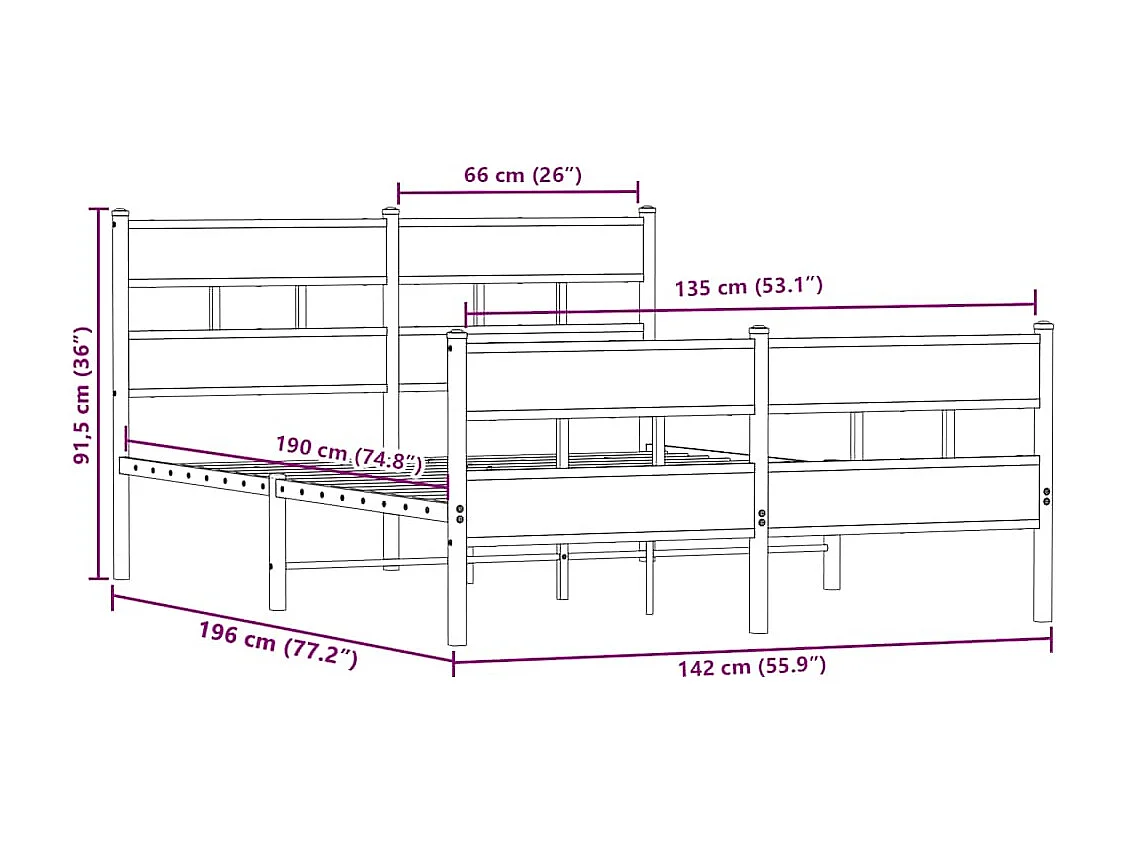 Bedframe zonder matras metaal sonoma eikenkleurig 135x190 cm