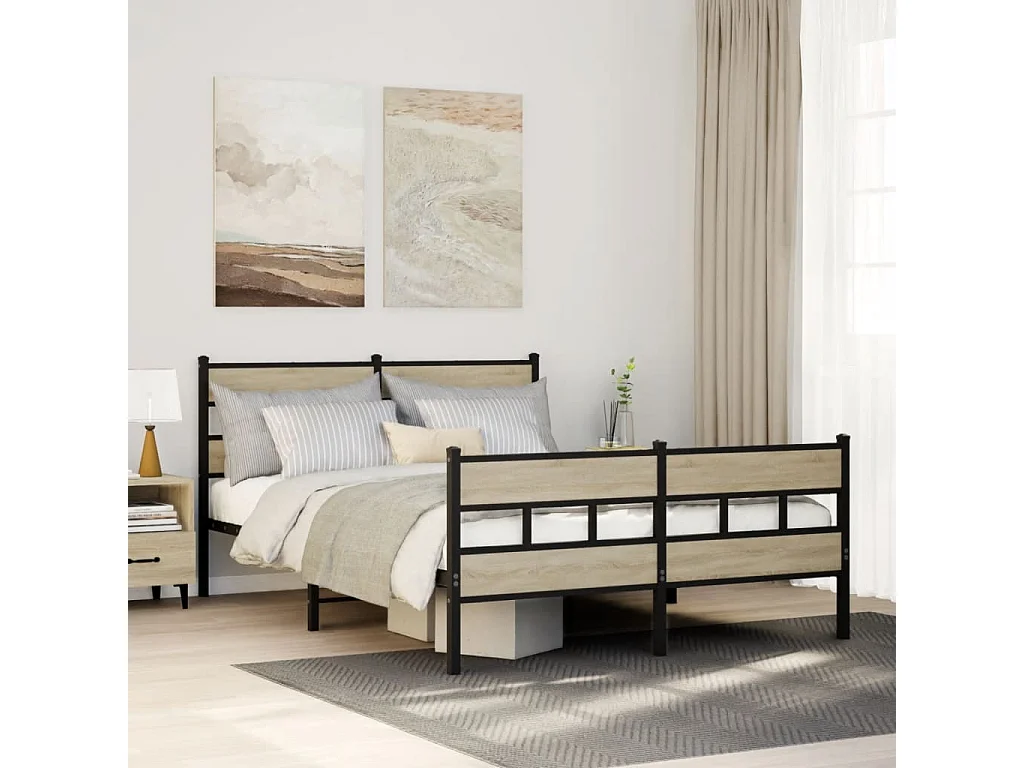Cadre de lit en métal sans matelas chêne sonoma 135x190 cm