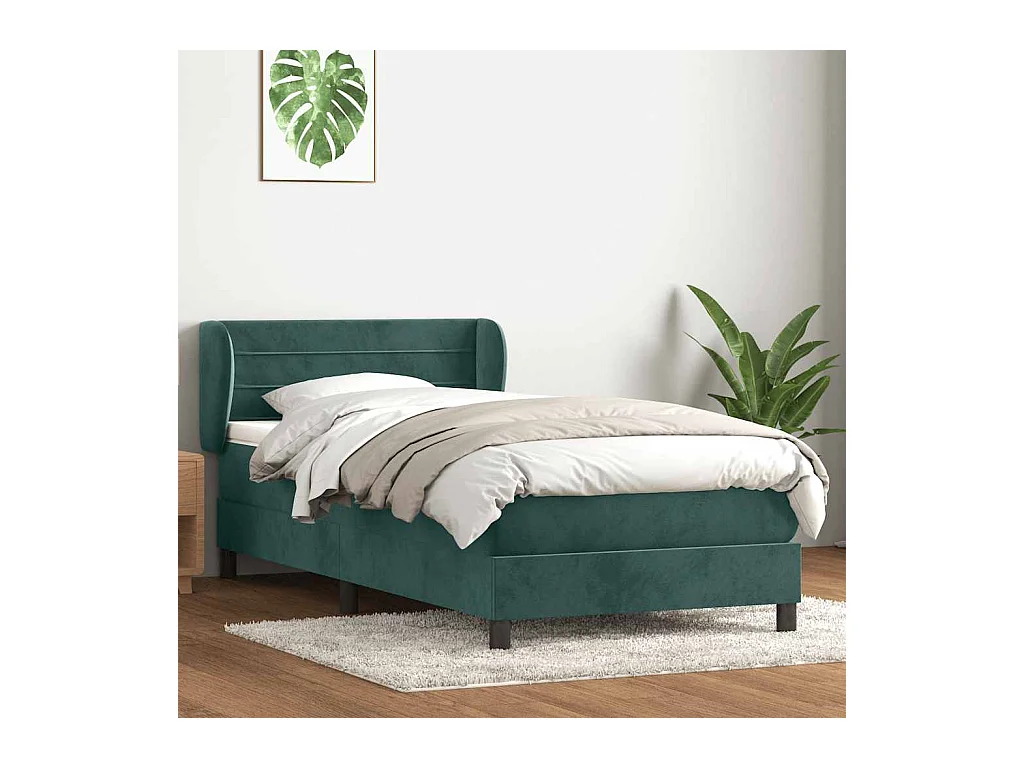 Sommier à lattes de lit et matelas vert foncé 80x220 cm velours