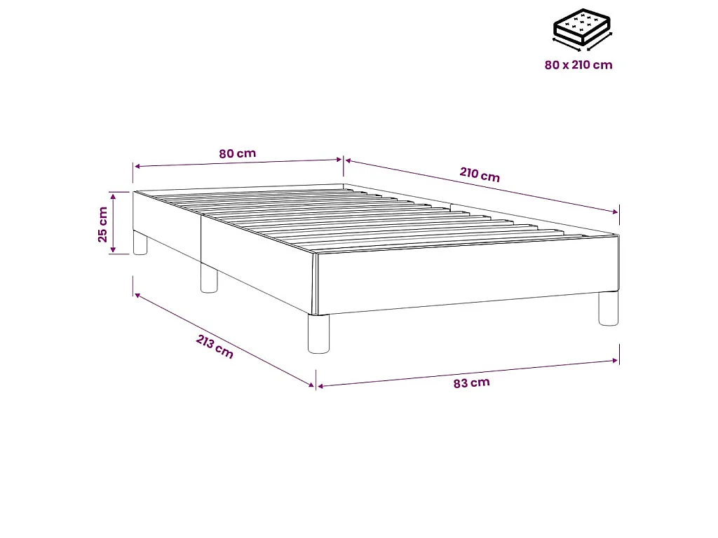 Sommier à lattes de lit sans matelas 80x210 cm velours