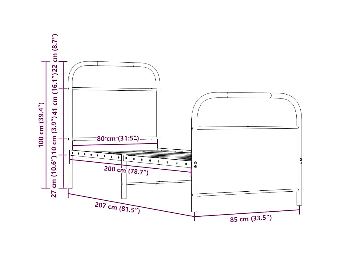 Estructura cama sin colchón 80x200 cm madera roble ahumado