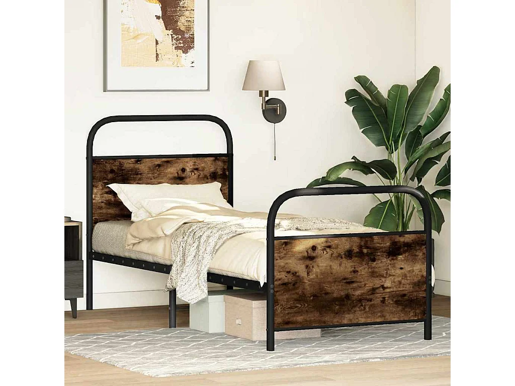 Cadre de lit sans matelas 80x200cm chêne fumé bois d'ingénierie