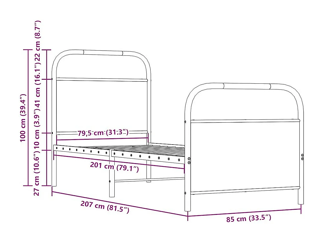 Cadre de lit sans matelas 80x200cm chêne fumé bois d'ingénierie